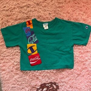 Champion x Coca Cola Crop Top Green Pop Art Logo Tee Women’s XS Streetwear
